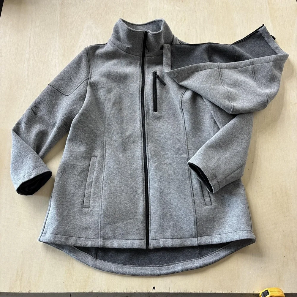 Calvin Klein Jacket Womens 1X Gray Hooded Softshell Full Zip Pockets‎ Stretch